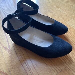 Vintage Chloe black suede wedge Mary Janes